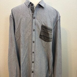 7 DIAMONDS Premium Shirt Men's XXL Gray Long‎ Sleeve Button Up Flip Cuff